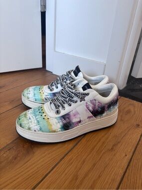 Jimmy Choo White Multicolor Tie-Dye Low-Top Sneakers
